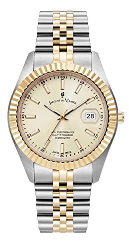 Image of Jacques Du Manoir Unisex Inspiration Business Swiss Made Quartz Silver & Gold Plated Stainless Steel Bracelet Watch.