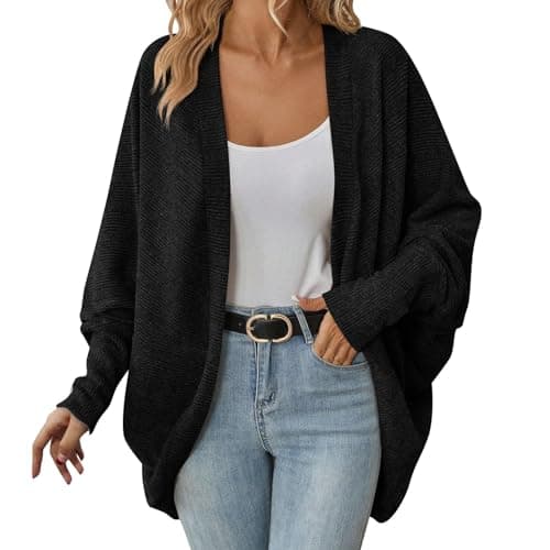 Image of FZKun Women Batwing Sleeve Sweater Cardigan Soft Knit Coats Open Front Cocoon Sweaters Casual Loose Cardigans Outerwear (01-black,Medium)