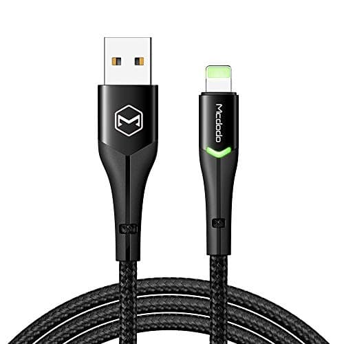 Image of mcdodo Anti Bending Cable, 2 LED Switching Cord Nylon Braided Sync Charge USB Data 6FT/1.8M Cable Compatible New Phone List Below (6FT/1.8M, Black)