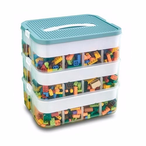 Image of Storage Boxes,Transparent Toy Box Organizer,Stackable Lego Storage Boxes with Lid,Handle,Plastic Multi Compartments Container Chest Case for Storing Toys,Jewelry,Crafts,Tools,Lego (Green, 3 Tier)