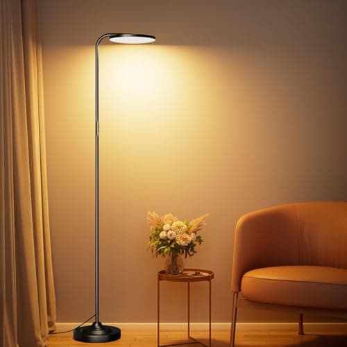 Image of SIBRILLE 36W LED Floor Lamp, Super Bright Standing Lamp, Modern Stepless Dimmable Torchiere Tall Lamp with Remote Control, 350°Rotating Head Reading Floor Lamp for Living Room, Bedroom, Office