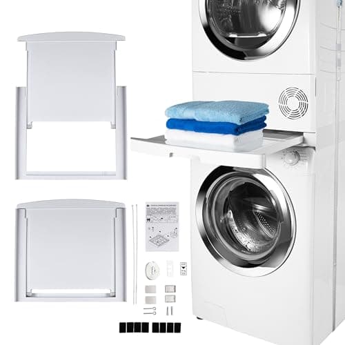 Image of Care+Protect Universal Stacking Kit with Sliding Shelf for Washing Machines and Tumble Dryers-Suitable for Washing Machines with Depth 47-62cm-Space-Saving - Easy to Install-White - Rounded Top