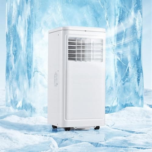 Image of YODOLLA 9000 BTU Portable Air Conditioner, 4-in-1 Mobile Air Conditioning Unit with Cool, Fan, Dehumidifier & Sleep Mode, LED Display, Remote Control, 24H Timer, Window Kit for Rooms up to 28㎡ White