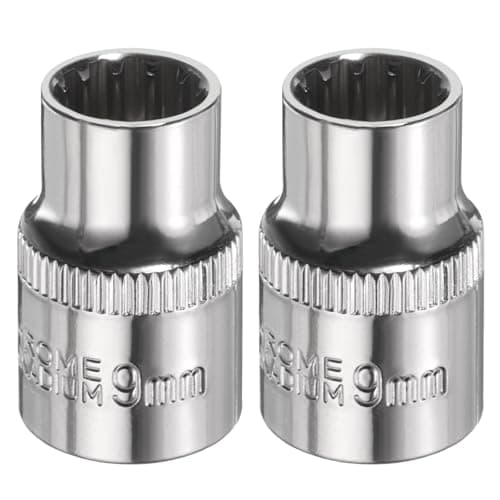 Image of sourcing map 2pcs 12 Points Socket 3/8" Drive 9mm Metric Shallow Impact Socket Cr-V Steel Chrome Plating Flip Sleeve Nut Driver Wrench for Home Auto Nuts Bolts Repair