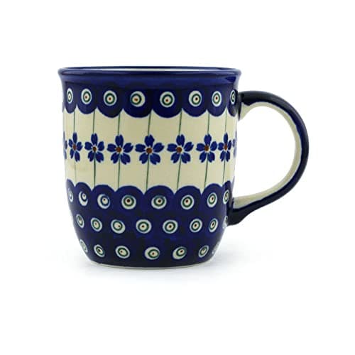 Image of Polish Pottery Mug 12 oz Flowering Peacock