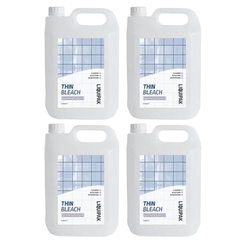 Image of Liquipak Thin Bleach 4x5L – Household bleach bulk pack for cleaning toilets, drains, sinks & floors. Strong formula for bleaching & deodorising surfaces.