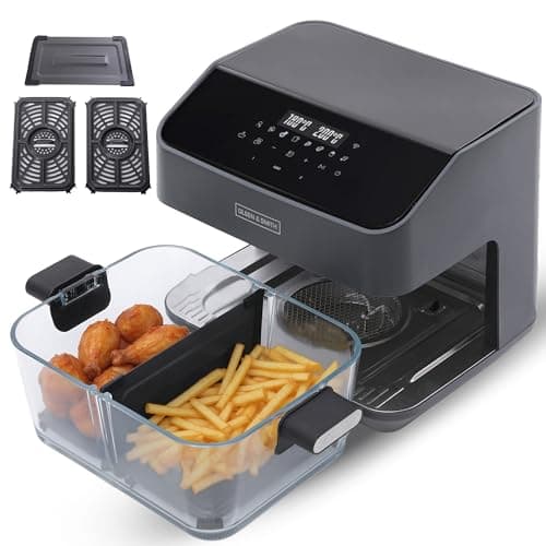 Image of Olsen & Smith Smart 2200W Dual Zone Air Fryer 8L Glass Pot WiFi Connected Air Fryer with Tuya App, Touch Controls, Visible Cooking, Removable Divider, Presets for Meat, Fish, Fries & Baking