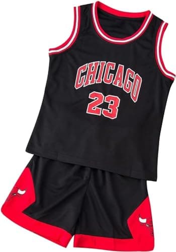 Image of EZB Kids Boys Basketball 2-Piece Performance Tank Top Training Jersey and Shorts Bull Set (Black, 7-8 Years)
