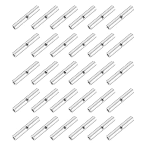 Image of sourcing map 100 Pcs Non Insulated Butt Connectors, BN0.5 0.5 AWG Tinned Copper Butt Connectors Crimp Wire Crimps Terminals Fittings for Wire Connection Hardware Supplies, Silver Tone
