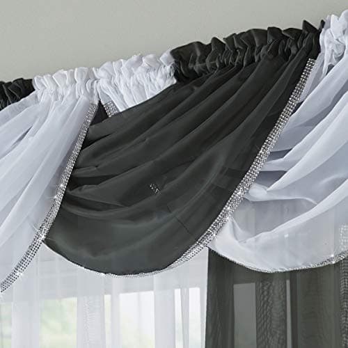 Image of Alan Symonds Sheer Rod Pocket Slot Top Plain Voile Swag with Glitter Trim 22" x 18" (56x46cm), Red, 150x137cm