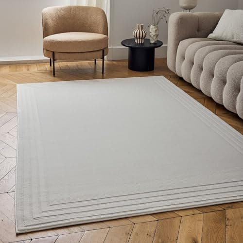 Image of THE RUGS Carmel Modern Area Rug - Stain-Resistant, Non-Shedding, Durable Rugs for Living Room and Bedroom [ Bordered Cream, 80x150cm ]