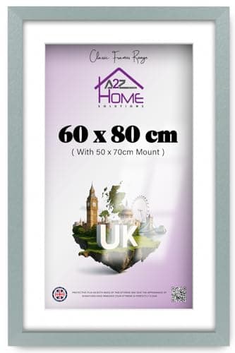 Image of A2Z Home Solutions® Poster Frame Silver 80x60 cm With Mount 50x70 cm Picture Photo Print HD Clear Aclyric Front Frame With Matting White Boarder Wall Mounting Hooks