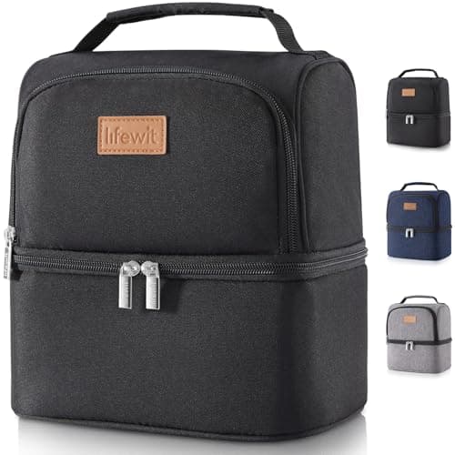 Image of Lifewit Double Compartment Cooler Bag for Men Women, Insulated Water Resistant Waterproof Bento Box, Thermal Lunch Box for Work, School and Picnic, 7L, Black