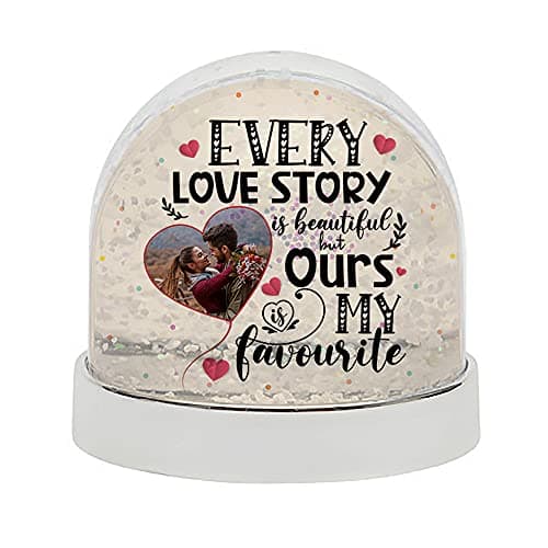 Image of Personalised With ANY IMAGE Every Love Story Is Beautiful, Gift for Boyfriend, Girlfriend, Husband, Wife, Anniversary Present, Snow Globe Dome Glitter Shaker. (Silver)