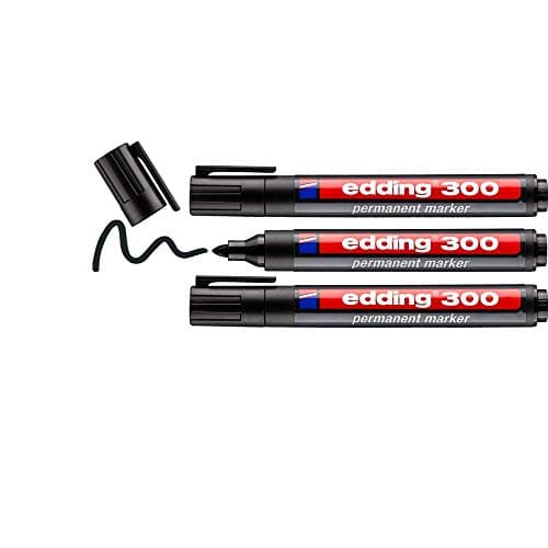 Image of edding 300 permanent marker - black - 3 pens - round tip 1.5-3 mm - waterproof, quick-drying, smear-proof pens - for cardboard, plastic, glass, wood, metal and fabric