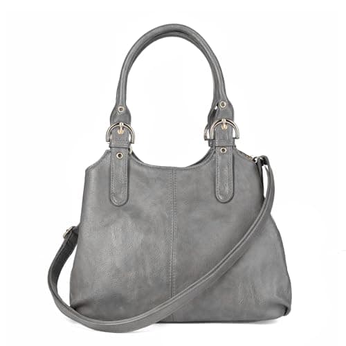 Image of Woodland Leathers Handbags for Women, Tote Bag with Zip, Multi Pocket Shoulder Bag, Ladies Faux Leather Hobo Large Crossbody Bags for Women with Long Strap (Grey, Large)