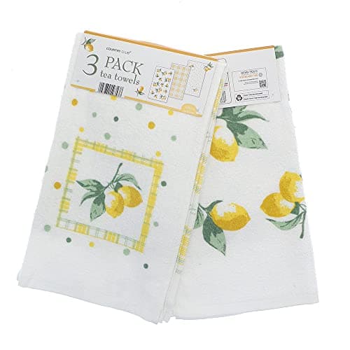 Image of 100% Cotton Lemon Design Tea Towel Pack of 3