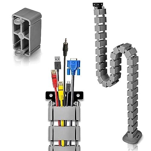 Image of Duronic Cable Management Spine CM1DM SR, Cable Snake for Standing Desk, Wire Tidy for Height-Adjustable Computer Workstations, Four-Channel Organiser for Office Tables, Holds 16+ Leads, 130cm - Silver
