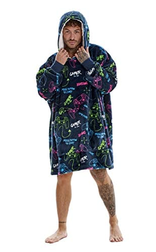 Image of GAMER Fleece Oversized Hoodie - Gaming Controller Neon Design - Super Soft Lounger Blanket Hoody - 100% Polyester - Adults One Size