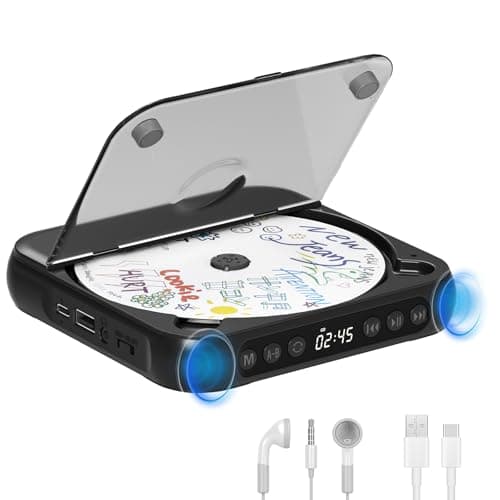 Image of Portable CD Player with Bluetooth 5.3, Rechargeable CD Player for Home, Built-in HiFi Speakers, Headphones, LCD Screen, Supports CD/AUX/USB and Repeat Modes,Black