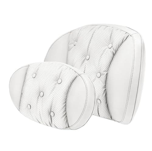 Image of TONFVXB Nappa Leather Universal Car Headrest And Lumbar Support Cushion Car Accessories Comfortable Seat Headrest(White - 2pcs)