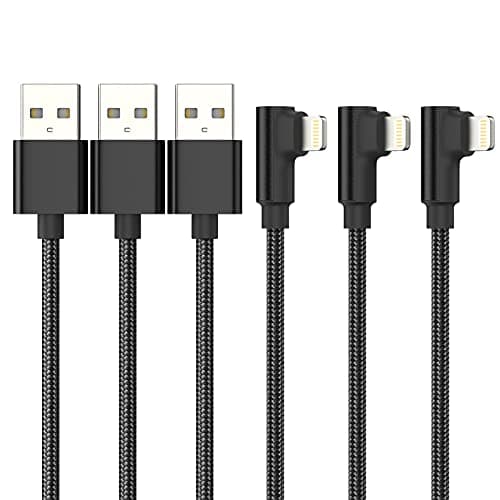 Image of ADILIFT Long 2m 90 Degree 3Pack [MFi Certified] Right Angle Lightning to USB Cable Nylon Braided iPhone Charger Lead Lightning Fast Charging Cable for iPhone 11 Pro Max Xs X XR 8 7 6