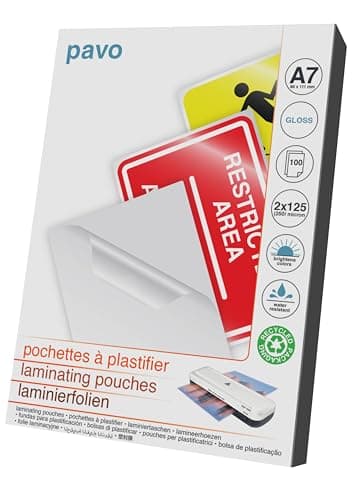 Image of Pavo - Laminating Pouches A7 Size 80 x 111mm 2x125 mic, Pack of 100 - Gloss