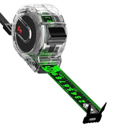 Image of 5m/16.4ft Fluorescent Steel Tape Measure,Width 25mm Transparent Steel Precision Measuring 5m Tape Measure - Stainless Steel Retractable Double Sided Graduated,Easy to Read Self-Lock Measuring