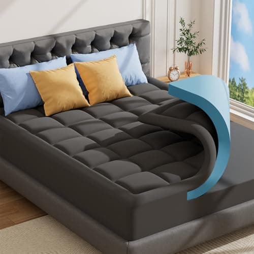 Image of ABENE Grey Double Memory Foam Mattress Topper for Back Pain Relief, Mattress Topper Double Bed with Extra Deep Pocket, Washable Pillow Top Cover with OEKO-TEX & CertiPUR-US (White, 135x190cm)