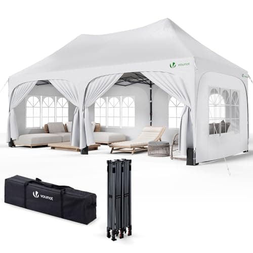 Image of VOUNOT 3mx6m Pop Up Gazebo with 6 Removable Sidewalls & 6 Weight Bags, Carry Bag Included - Marquee Garden Party Tent Outdoor, Waterproof, Anti-UV, Ideal for Camping, Festivals and Weddings, White