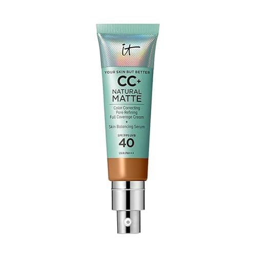 Image of IT Cosmetics Full Coverage Foundation, Natural Matte, Made with Hyaluronic Acid, SPF 40 Protection, Your Skin But Better CC+, Shade: Rich Honey, 32ml