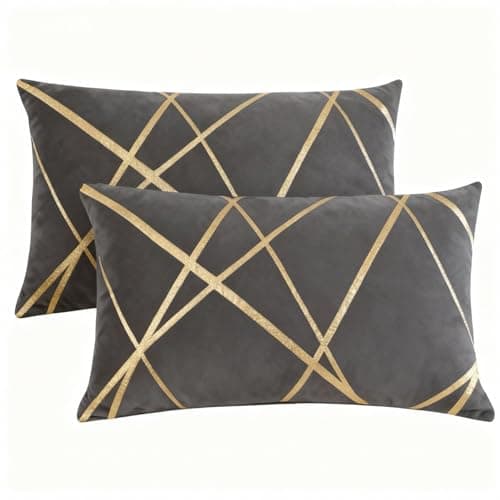 Image of Miuyunya Luxury Velvet Cushion Covers 30cm x 50cm Gold Striped Decorative Throw Pillow Covers Rectangle Soft Lumbar Cushion Case Couch Pillowcases for Sofa Living Room Bedroom Sets of 2 Gray