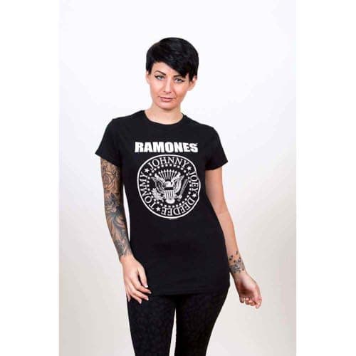 Image of Ramones Women's Seal Skinny Short Sleeve T-Shirt, Black, Size 12 (Manufacturer Size:Large)