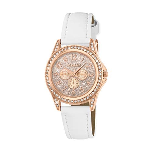 Image of Tikkers Girl's Quartz Watch with Rose Gold Dial Analogue Display and White Imitation Leather Strap TK0129