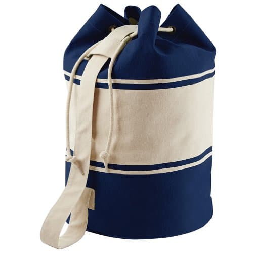 Image of Quadra Unisex Canvas Duffle Cotton One Size Sports Gym Strong Shoulder Strap Bag - Navy - Natural
