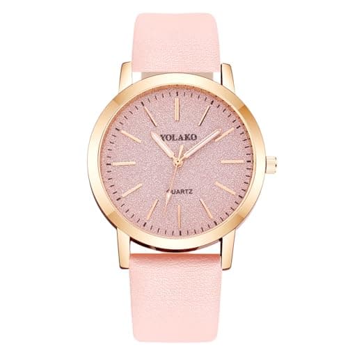 Image of Joalpysm Women's Leather Quartz Watch, Pink Leather Strap and Rose Gold Case Analogue Quartz Watch Starry Dial, Classic Fashion Wrist Watch for Ladies