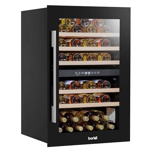Image of Dellonda Baridi 60cm Built-In Dual Zone 57 Bottle Wine Cooler with Beech Wood Shelves, Black - DH118
