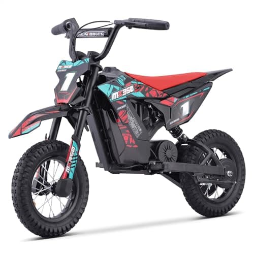 Image of Funbikes MX350 350w 36v 4ah 12/12 51cm Lithium Red Electric Kids Dirt Bike – 3-Speed, 51cm Seat Height, CE/UKCA Approved, Boxed & Partially Assembled