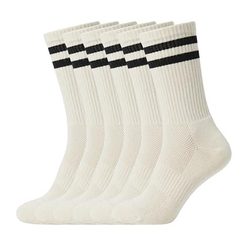 Image of ShopMCR Mens Sports Crew Socks 6 Pack – Cushioned Athletic Gym Running Socks, Breathable Moisture Wicking, Arch Support Performance Socks for Training, Fitness & Football UK 6-12 (6P, WT)