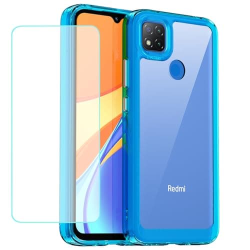 Image of Wanyuexes Case for Redmi 9C/Redmi 10A/Redmi 9C NFC/Redmi 9 Activ Case with Tempered Glass Screen Protector, Clear Hard PC Back & Soft TPU Bumper Protective Phone Cover for Xiaomi Redmi 9C Crystal Blue