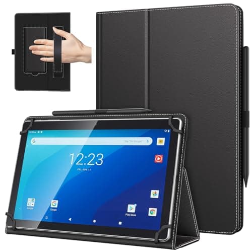 Image of TiMOVO Universal Case for 10.1 Inch Android Tablet with Pen Loop, Lightweight Folding Stand Cover with Hand Strap for All 9.6"-11" Touchscreen Tablet, Black