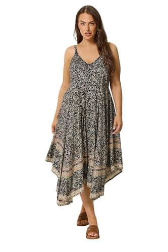 Image of Yours Curve Paisley Hanky Hem Dress - Women's - Plus Size Curve Black