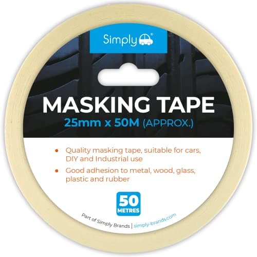 Image of Simply Auto 25mmx50m Masking Tape - Adhesive Tape Ideal For Painters, Decorators, Professionals and DIY Use. 25mm Wide, 50m roll.