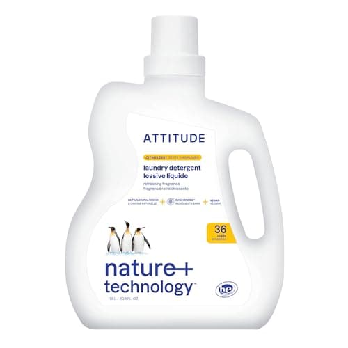 Image of ATTITUDE Liquid Laundry Detergent, EWG Verified, HE Compatible, Plant-Based & Vegan, Natural Laundry Soap, Citrus Zest Scent, 36 Loads, 1.8 Liters