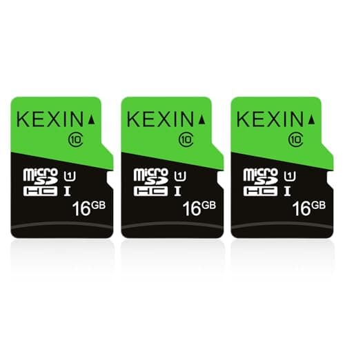 Image of KEXIN Micro SD Card 16GB 3 Pack MicroSDHC Memory Card UHS-1 Up to 80MB/s Read, Class 10 C10 U1 TF Card for Camera, Smartphone, Security System, Drone, Tablet (Black Green)