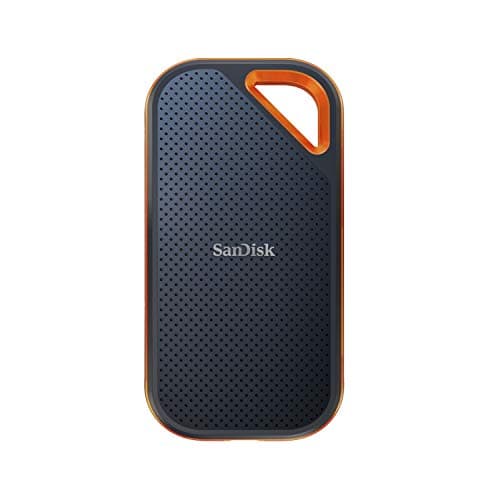 Image of SanDisk SDSSDE81-1T00-G25 Extreme Pro 1TB Portable NVMe SSD, USB-C, up to 2000MB/s, Ruggedised and Water-Resistant, Carabiner Loop. Works with PC, PS4, and Xbox X