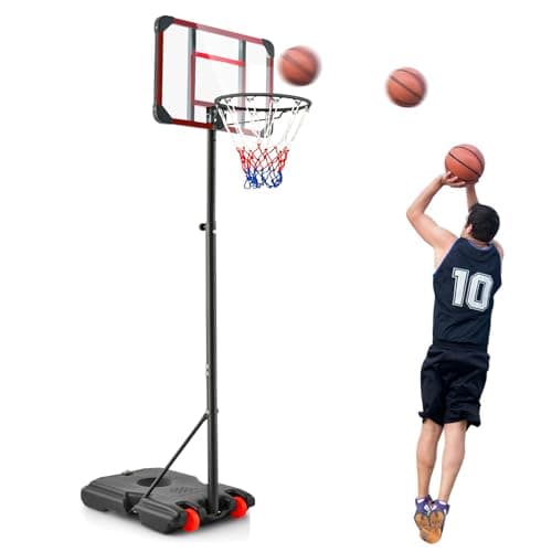 Image of COSTWAY 8ft Basketball Backboard Hoop Net Set, 193-248cm Height Adjustable Basketball Stand with Wheels, Ball Storage, for Kids, Junior and Adult