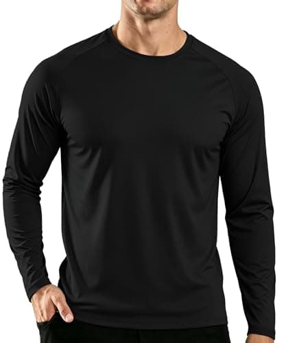 Image of SMENG Long Sleeve Running Top Men Quick Dry Lightweight Soft Active Raglan Sleeve Athletic Shirts Workout Top Black XXL