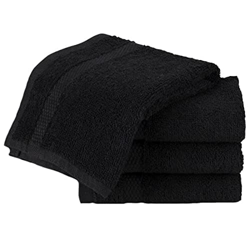 Image of Sue Rossi Face Cloth Set of 4, Egyptian Combed Cotton, 30cm x 30cm Wash Cloth Flannel, Very Soft & Absorbent, Quick Dry 600gsm Bathroom Towels. (Black)