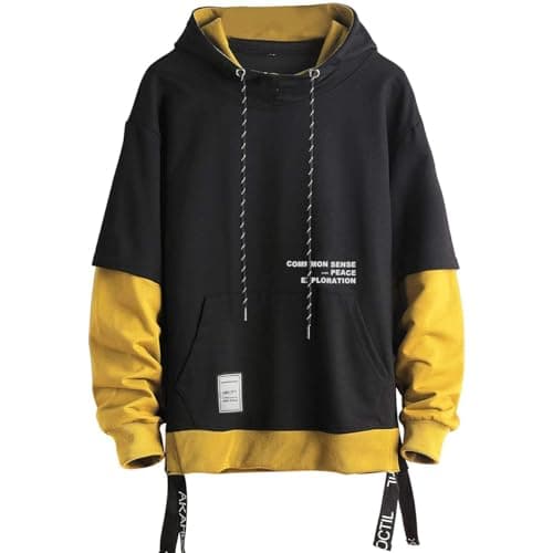 Image of Moshtashio Men's Hoodies Pullover Hooded Sweatshirt Top Blouse Casual Hoody with Pocket(Yellow,M)